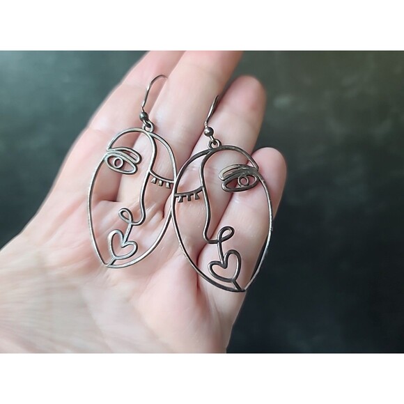 925 Sterling Silver Dyadema Italy Face Art Dangling Pierced Earrings Vintage - Picture 1 of 10